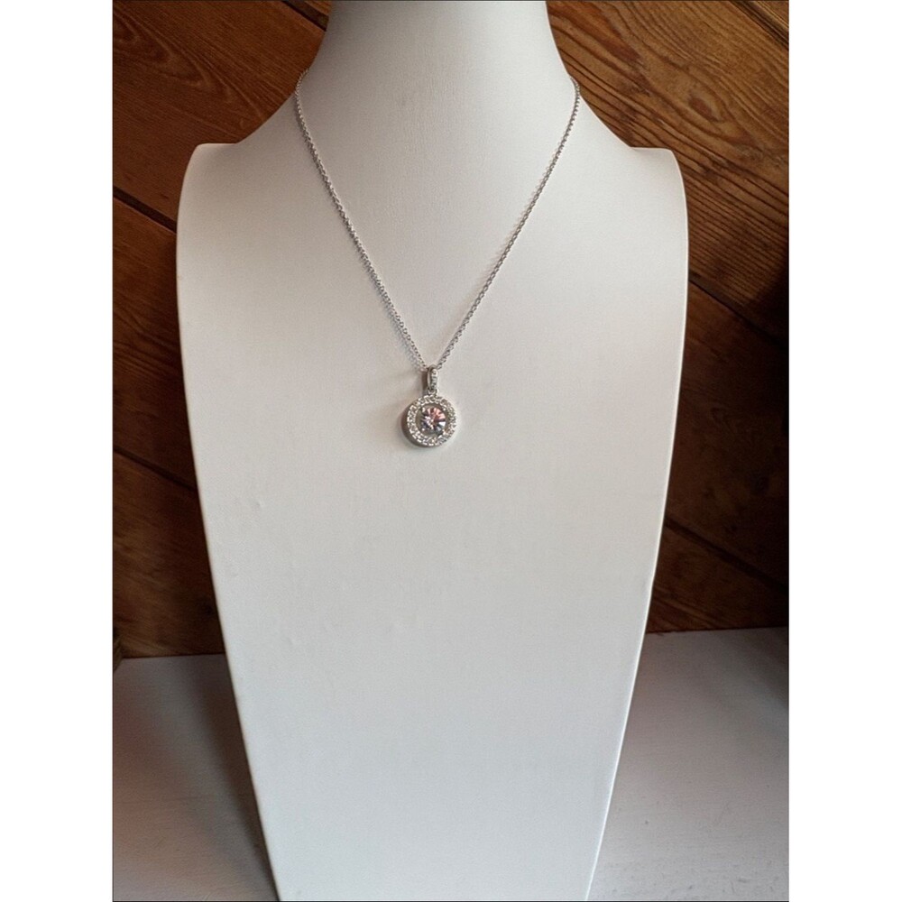 Signed Pendant Necklace with Clear Crystal Halo